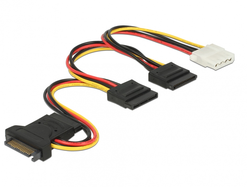 Imagine Cablu de alimentare SATA 15 pini la 3 x SATA 15 pini + 1 x Molex 20cm PCB, Delock 60171