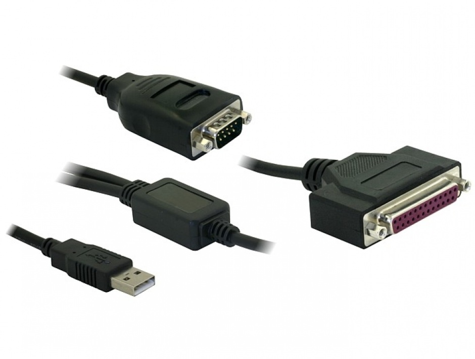 Imagine Cablu USB la serial RS232 + parallel DB25, Delock 61516