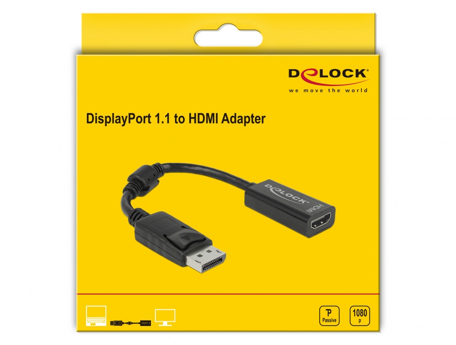 Imagine Adaptor DisplayPort la HDMI T-M pasiv Negru, Delock 61849 