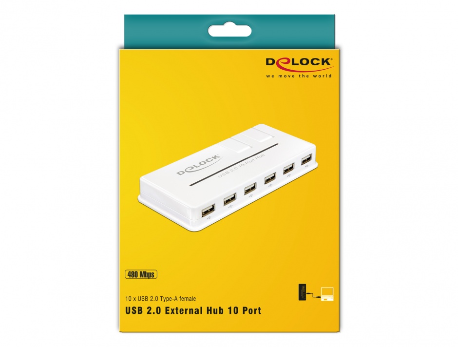 Imagine Hub USB 2.0 10 porturi, Delock 61857