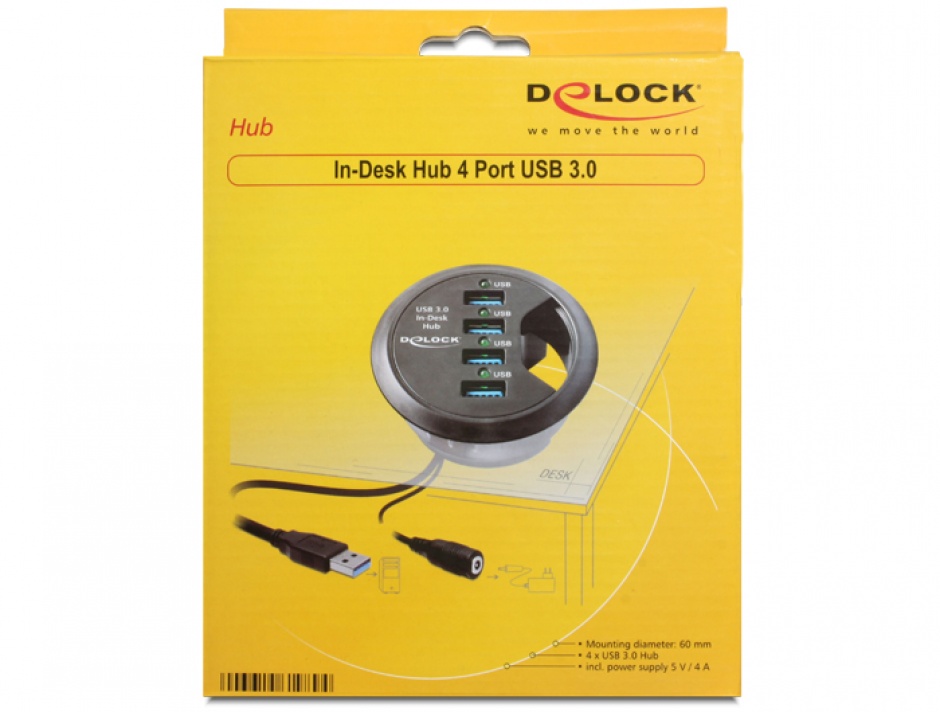 Imagine In-Desk Hub 4 Port USB 3.0, Delock 61989