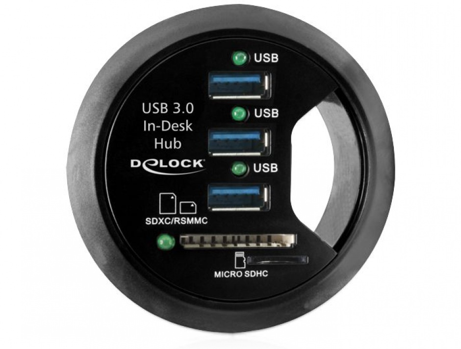 Imagine Hub 3 Porturi USB 3.0 + 2 Sloturi SD pentru birou, Delock 61991