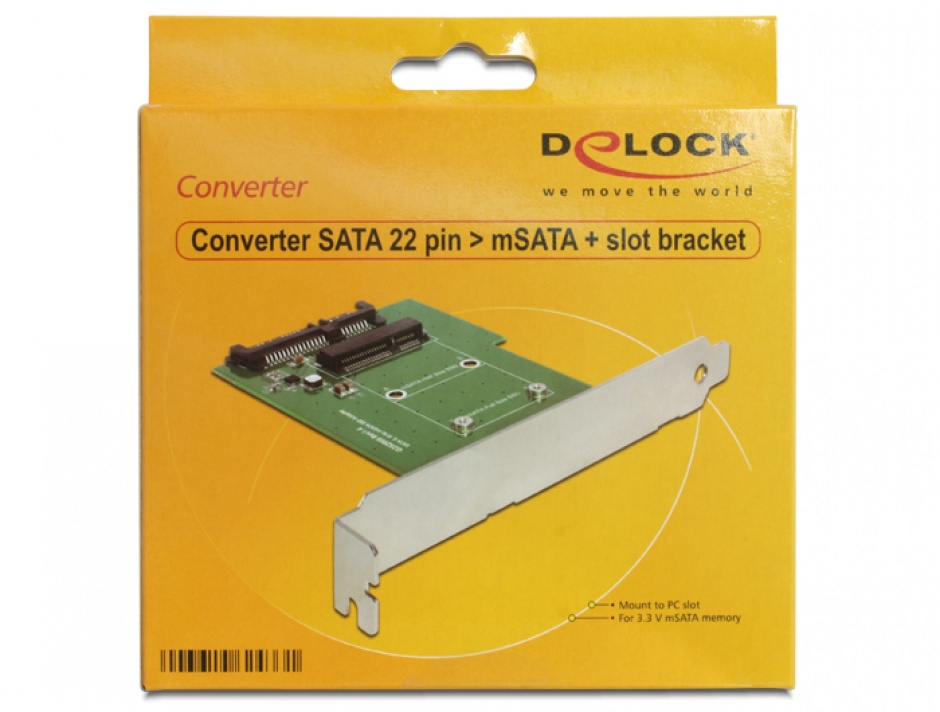 Imagine Convertor SATA 22 pini la mSATA cu bracket, Delock 62433 
