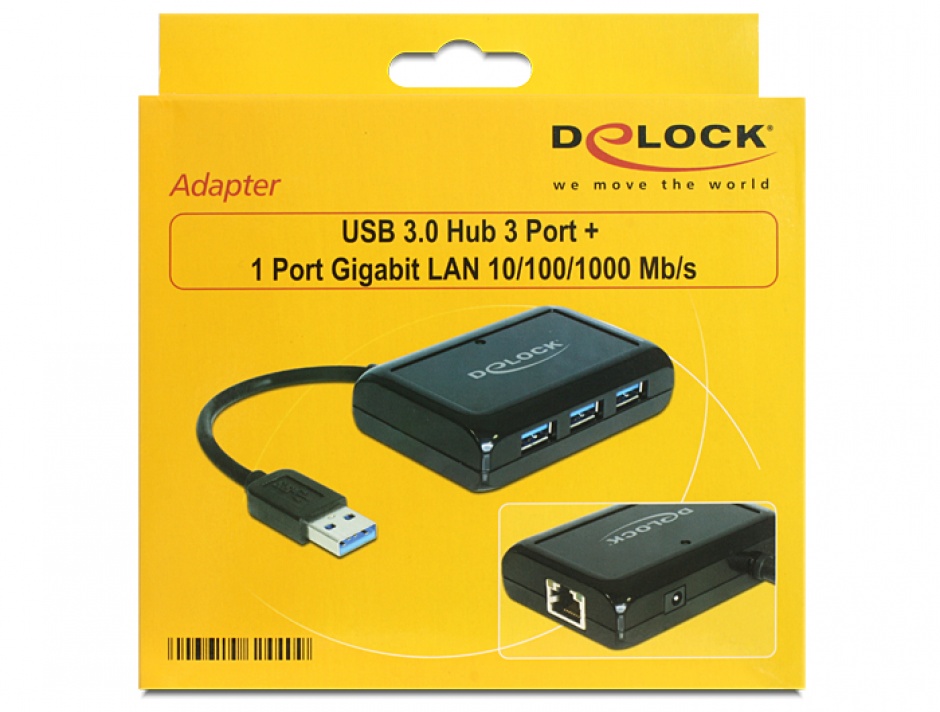 Imagine Hub USB cu 3 x USB 3.0 + 1 port Gigabit LAN, Delock 62440