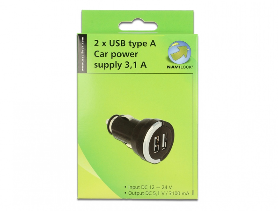 Imagine Incarcator auto 2 x USB 3A, Navilock 62515