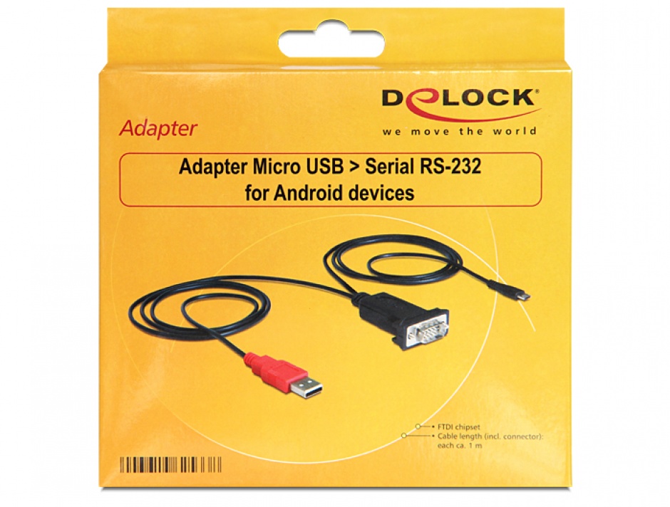 Imagine Adaptor Micro USB la Serial RS-232 pentru Android, Delock 62533