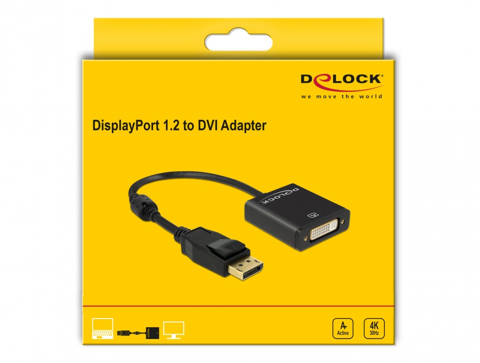 Imagine Adaptor Displayport la DVI T-M 1.2 4K Activ Negru, Delock 62599