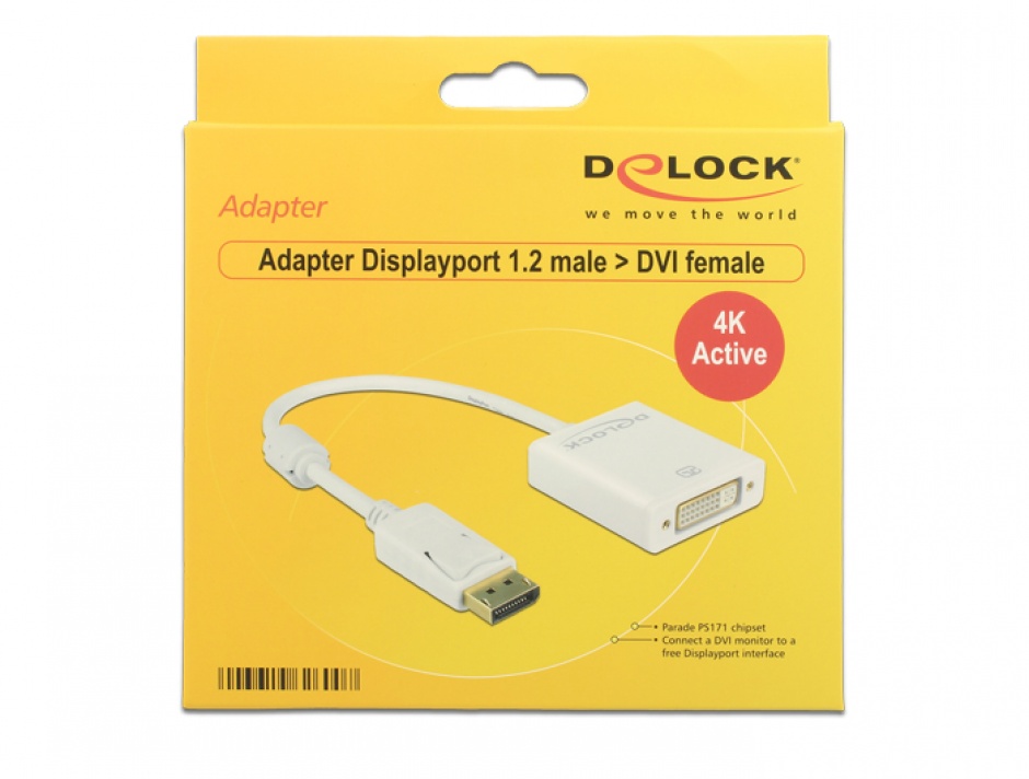 Imagine Adaptor Displayport la DVI T-M 1.2 4K Activ Alb, Delock 62600