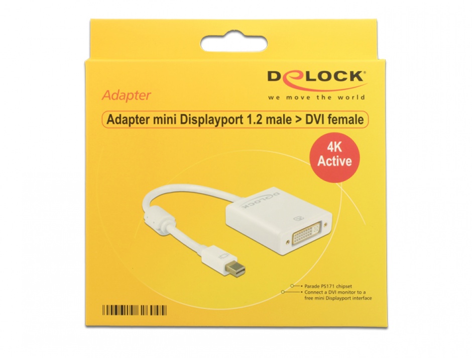 Imagine Adaptor mini Displayport la DVI T-M 1.2 4K Activ Alb, Delock 62604