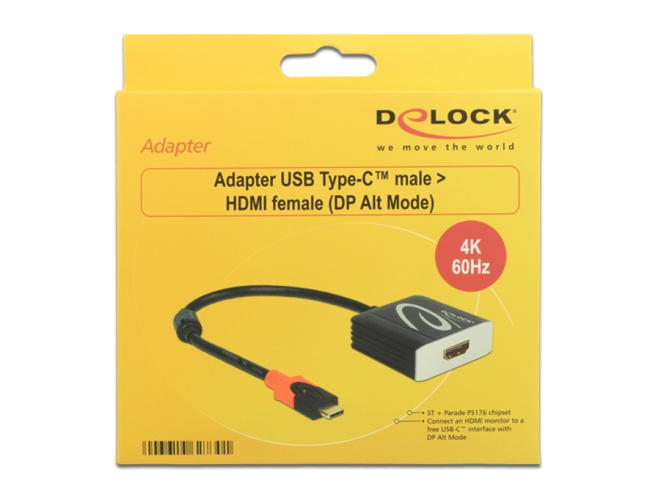 Imagine Adaptor USB tip C la HDMI T-M 4K 60 Hz (DP Alt Mode), Delock 62730