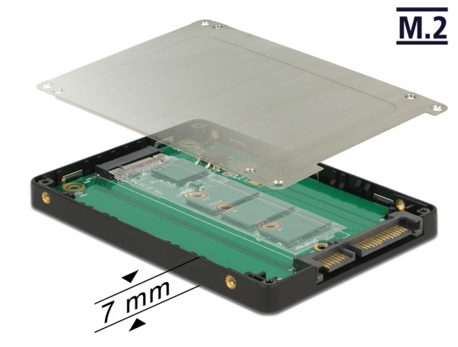 Imagine Adaptor 2.5" SATA 22 pini la M.2 cu rack extern, Delock 62792