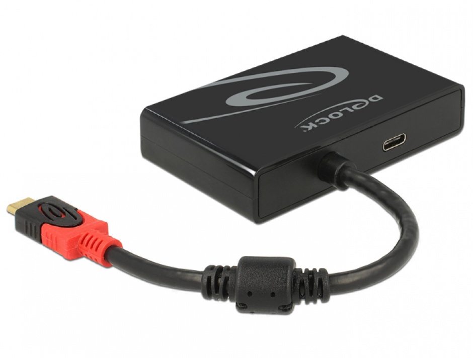 Imagine Adaptor USB 3.1 tip C la 2 x USB-A + 1 x HDMI-A (DP Alt Mode) 4K 30 Hz, Delock 62854
