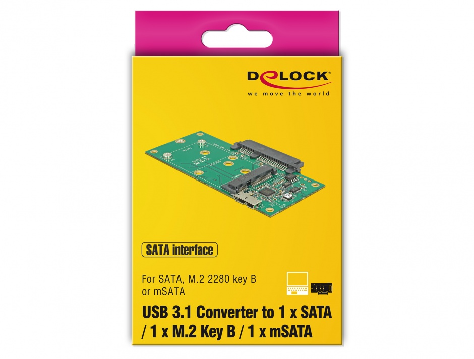 Imagine Convertor micro-B USB 3.1 la 1 x SATA / 1 x M.2 Key B / 1 x mSATA, Delock 62867
