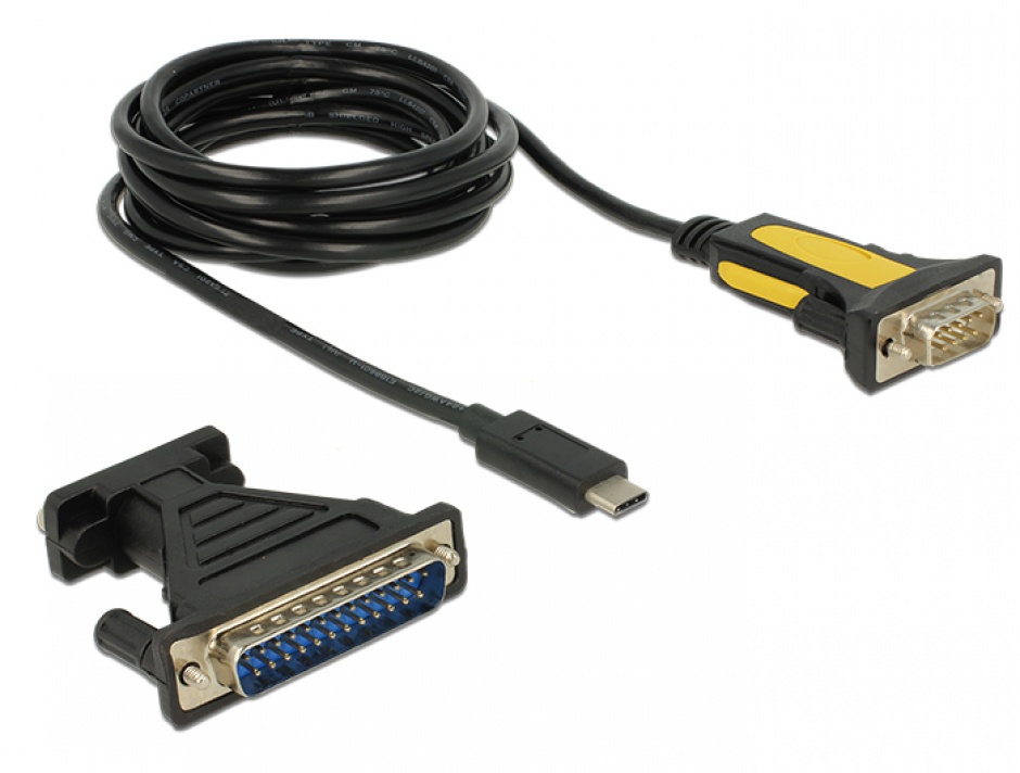 Imagine Adaptor USB-C la Serial RS232 DB9 + adaptor DB25, Delock 62905