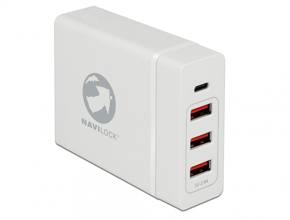 Imagine Incarcator laptop cu 1 x USB-C PD + 3 x USB-A  20V 3A (max. 60 W) Alb, Navilock 62952