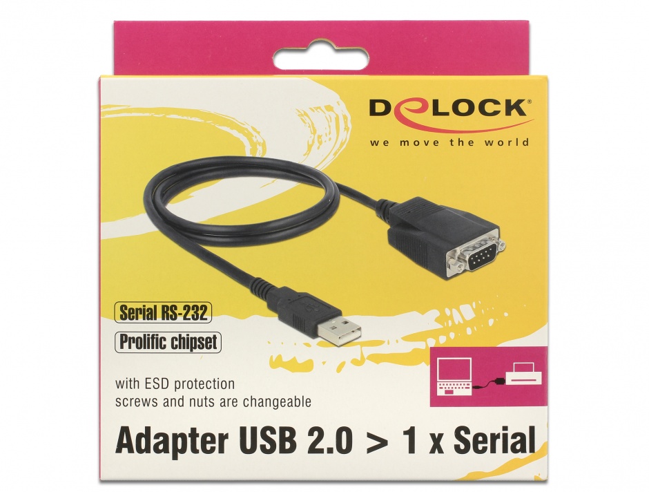 Imagine Adaptor USB la Serial RS-232 DB9 cu protectie ESD 1.2m, Delock 62955