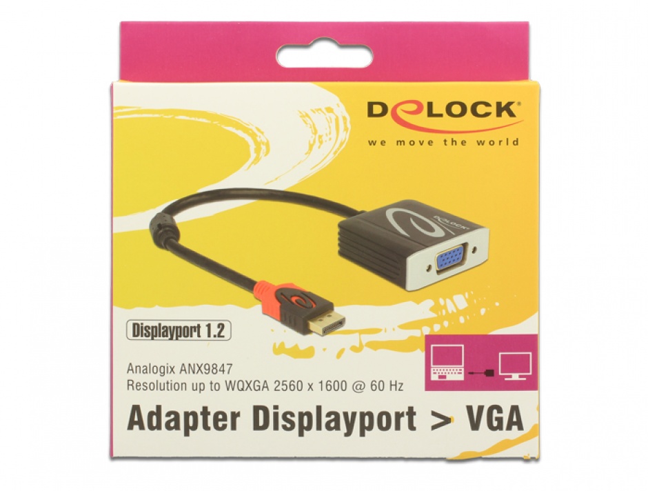 Imagine Adaptor Displayport 1.2 la VGA T-M, Delock 62967