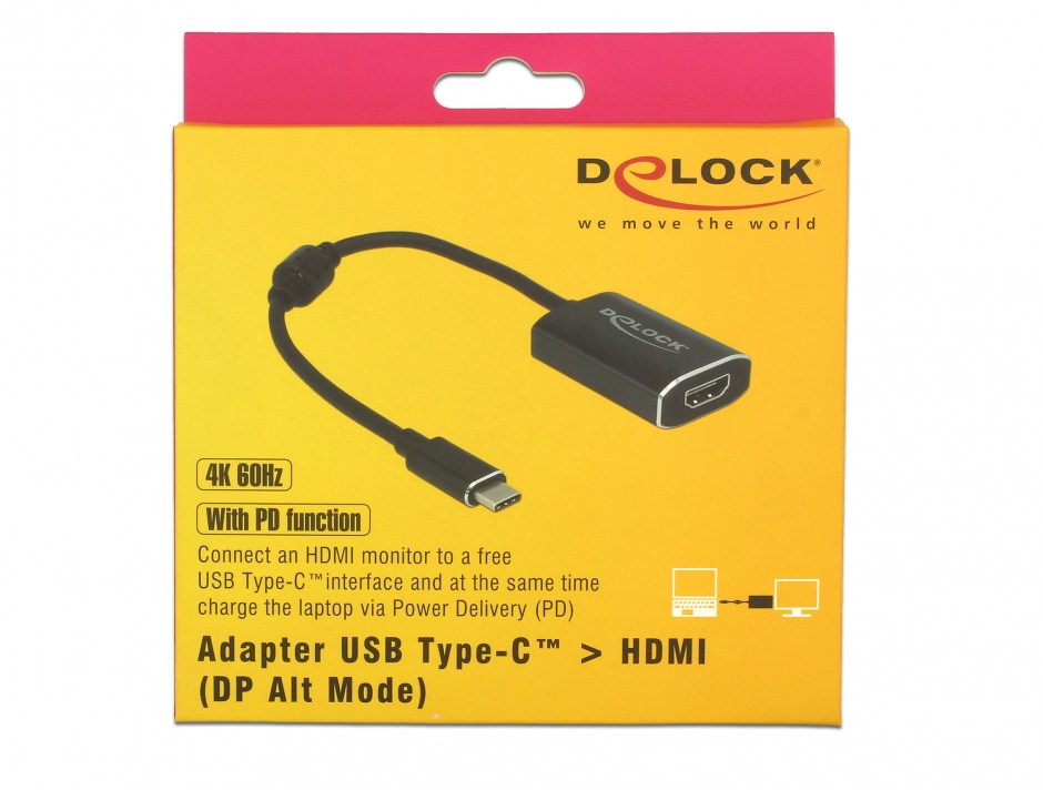 Imagine Adaptor USB-C la HDMI (DP Alt Mode) 4K 60 Hz T-M cu PD (Power delivery), Delock 62988