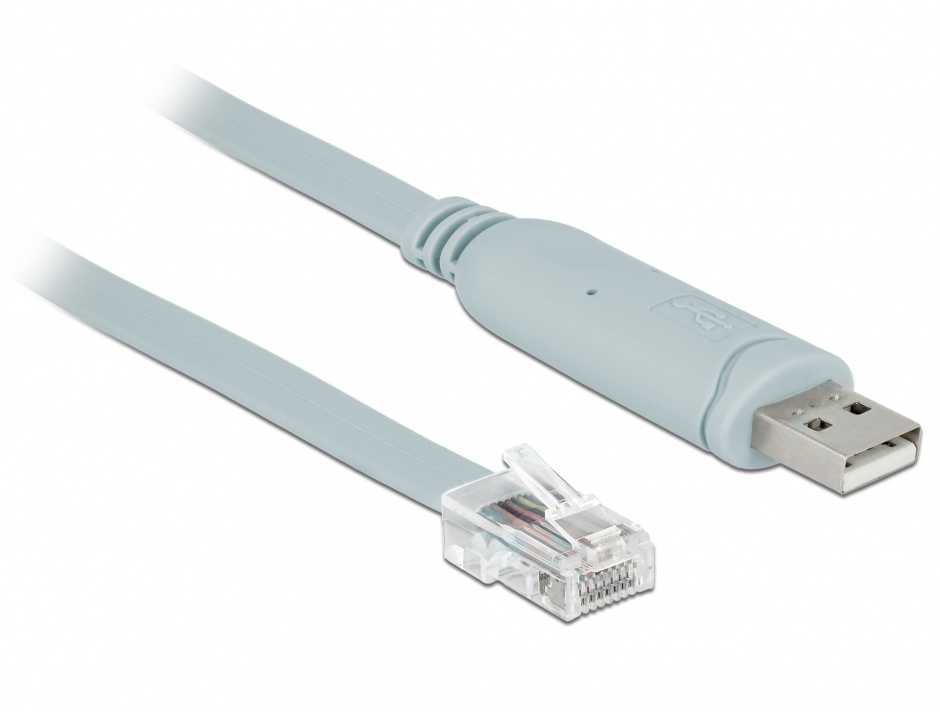 Imagine Cablu USB la Serial RS-232 RJ45 (pentru router Cisco) T-T 5m Gri, Delock 63308