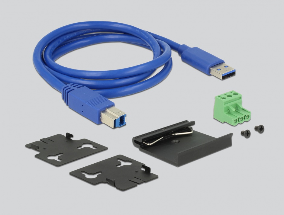 Imagine HUB extern industrial cu 4 x USB 3.0 tip A, protectie 15 kV ESD, Delock 63309