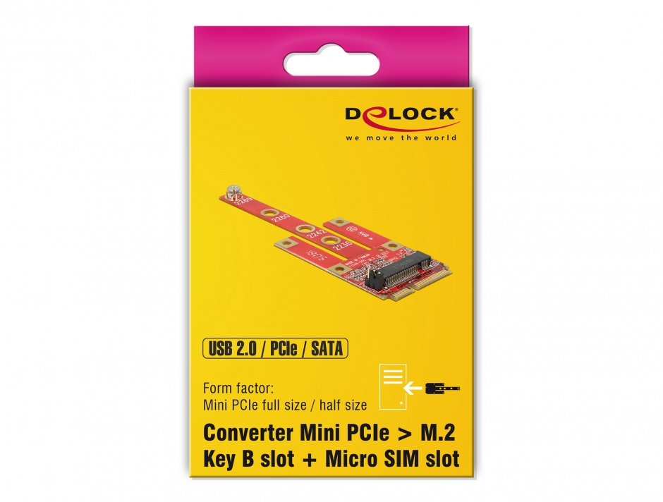 Imagine Convertor Mini PCIe la M.2 Key B slot + Micro SIM slot, Delock 63384