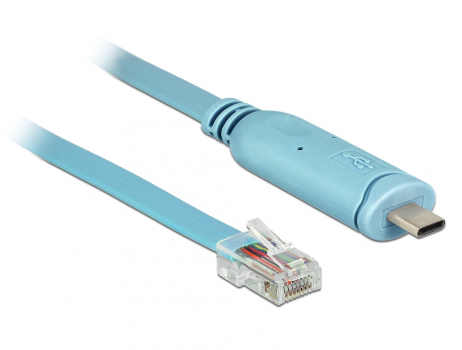 Imagine Cablu USB-C la Serial RS-232 RJ45 (pentru router CISCO) T-T 3m Bleu, Delock 63914