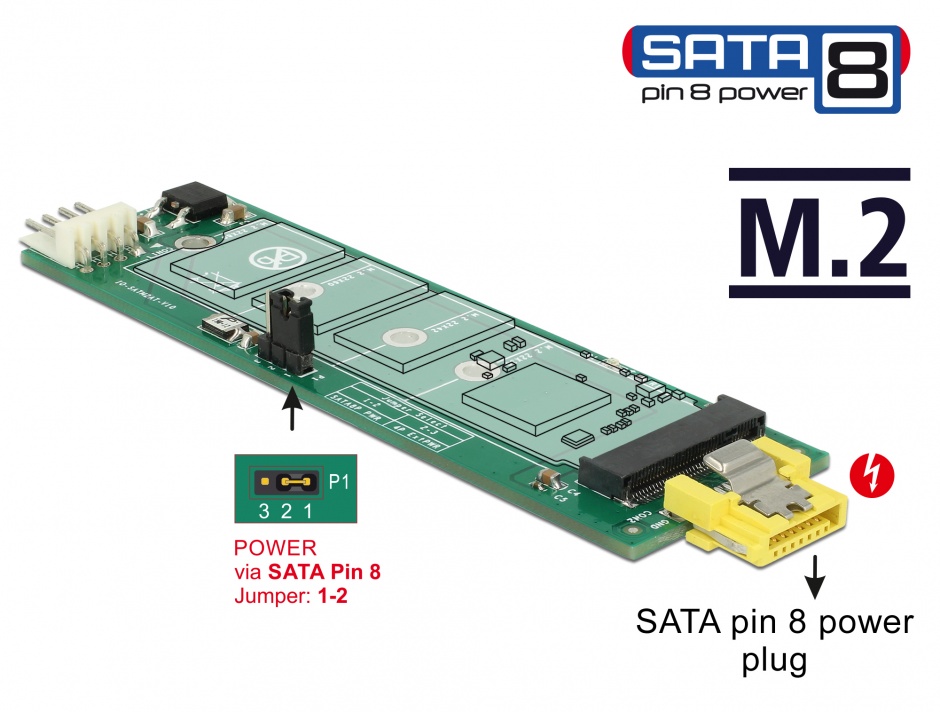 Imagine Adaptor SATA 8 pini la M.2 Key B slot, Delock 63917