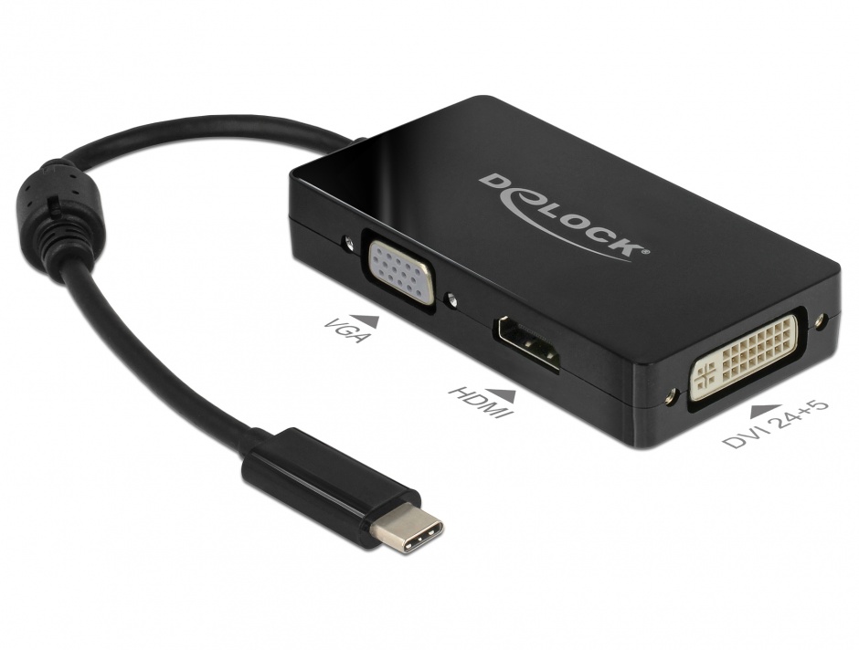 Imagine Adaptor USB-C la VGA / HDMI / DVI T-M Negru, Delock 63925