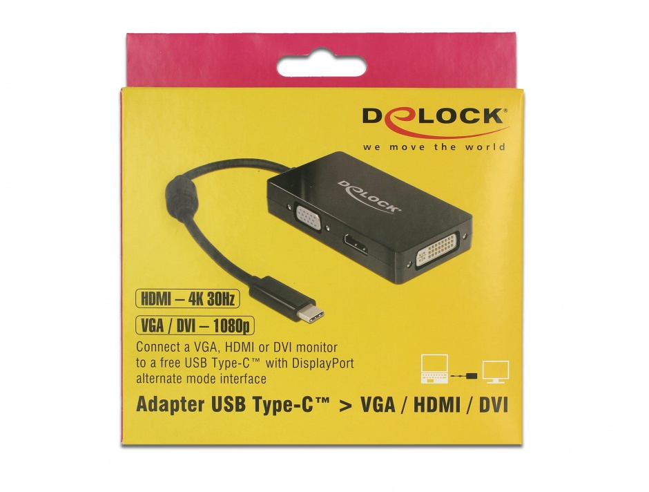 Imagine Adaptor USB-C la VGA / HDMI / DVI T-M Negru, Delock 63925