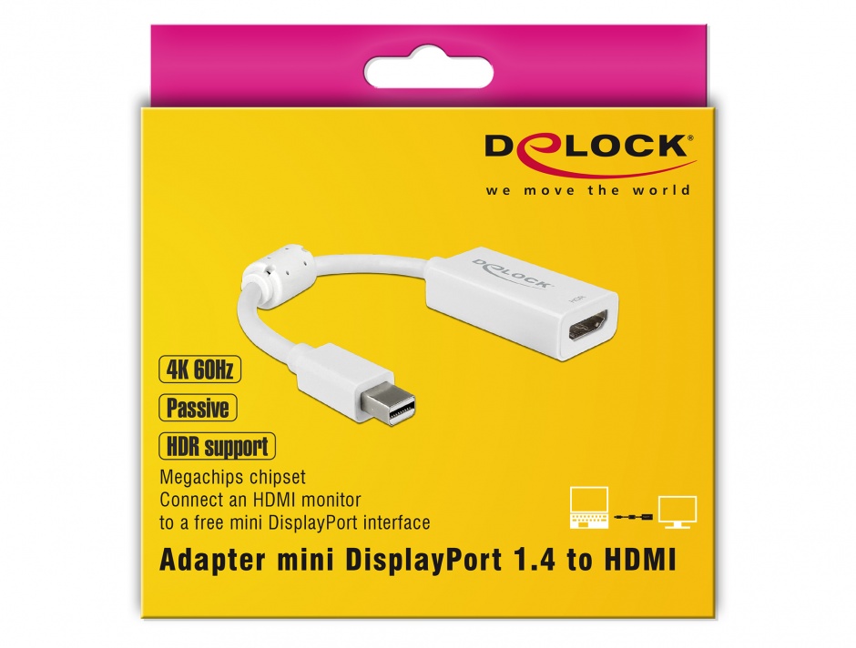 Imagine Adaptor Mini DisplayPort 1.4 la HDMI 4K 60Hz cu HDR Pasiv T-M Alb, Delock 63935