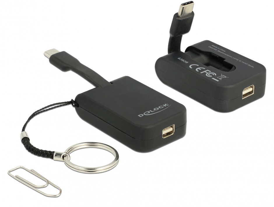 Imagine Adaptor USB-C la mini DisplayPort (DP Alt Mode) 4K 60Hz T-M pentru breloc, Delock 63939