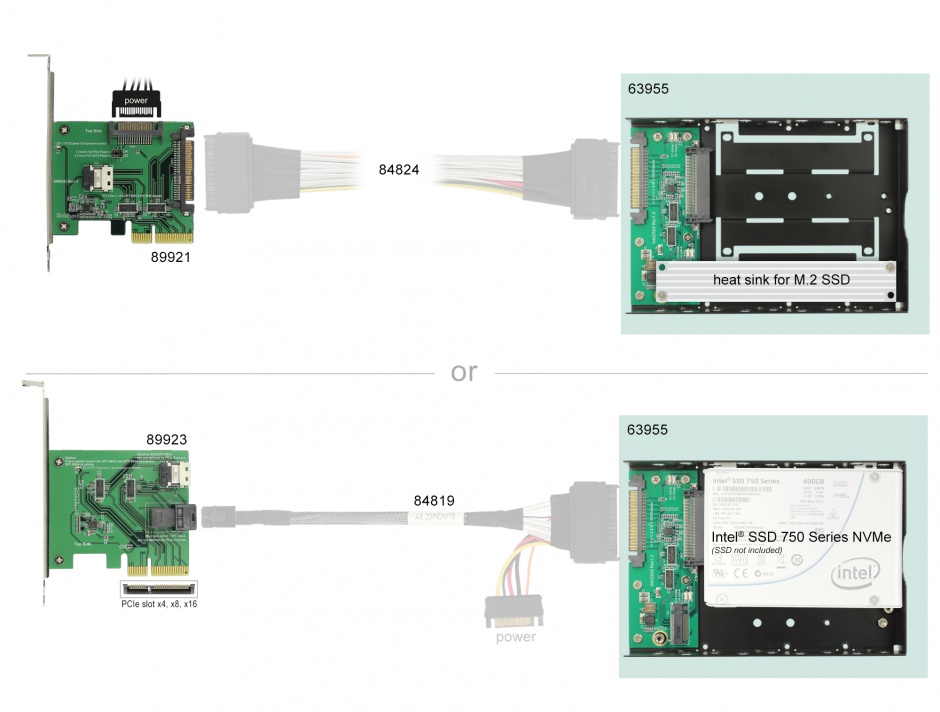 Imagine Convertor U.2 SFF-8639 la M.2 NVMe Key M / U.2 SFF-8639 cu frame 3.5", Delock 63955