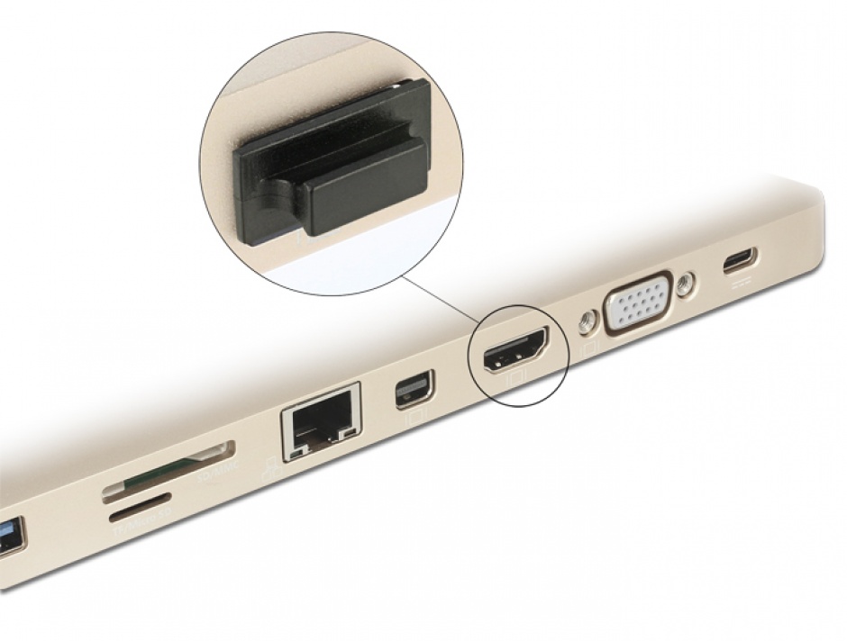 Imagine Protectie impotriva prafului pentru conector HDMI-A cu prindere Negru set 10 buc, Delock 64029