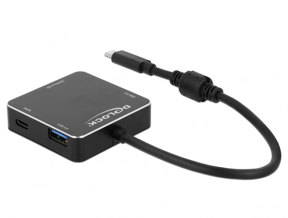Imagine HUB USB-C 3.1 cu 2 x USB-A + 1 x USB-C + slot SD + slot micro SD Negru, Delock 64045