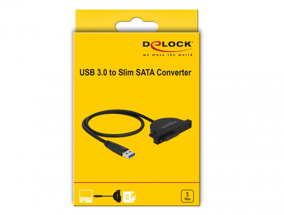 Imagine Adaptor USB 3.0 la Slim SATA 13 pini, Delock 64048