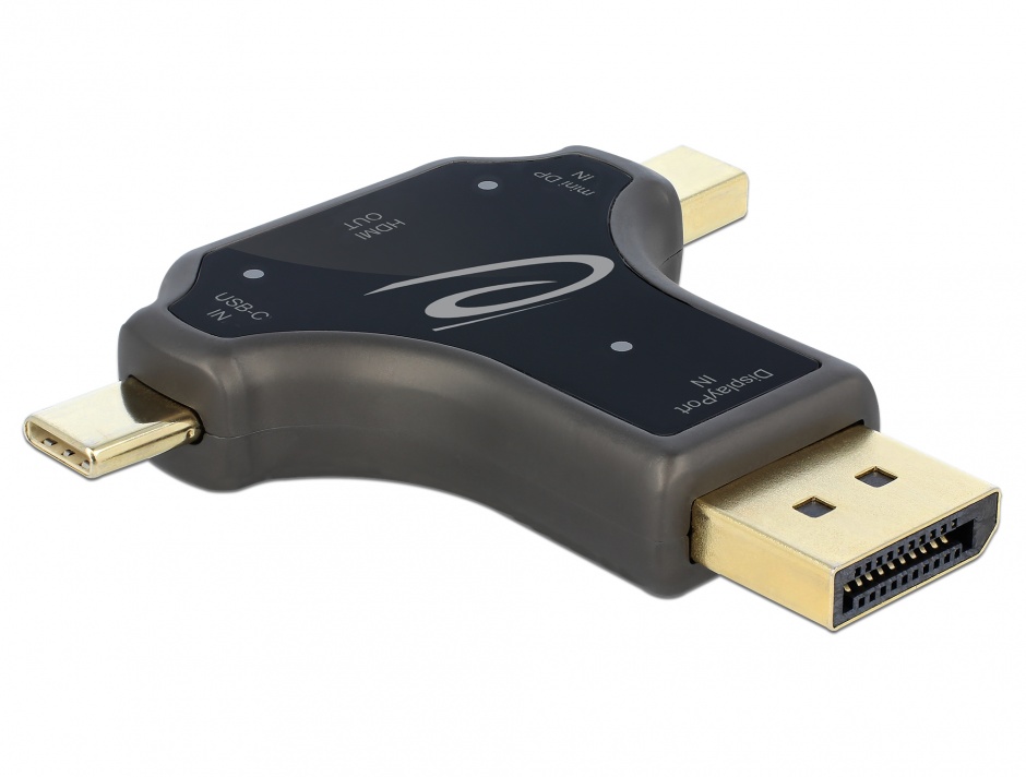 Imagine Adaptor 3 in 1 USB-C/ DisplayPort / mini DisplayPort la HDMI 4K@60Hz T-M Negru, Delock 64060