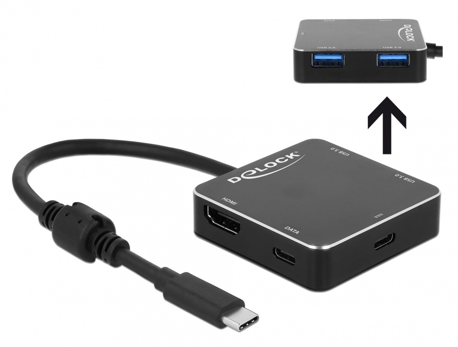Imagine Adaptor USB-C 3.1 la 1 x HDMI-A + 2 x USB 3.0-A + 1 x USB-C + PD (Power Delivery) Negru, Delock 6406