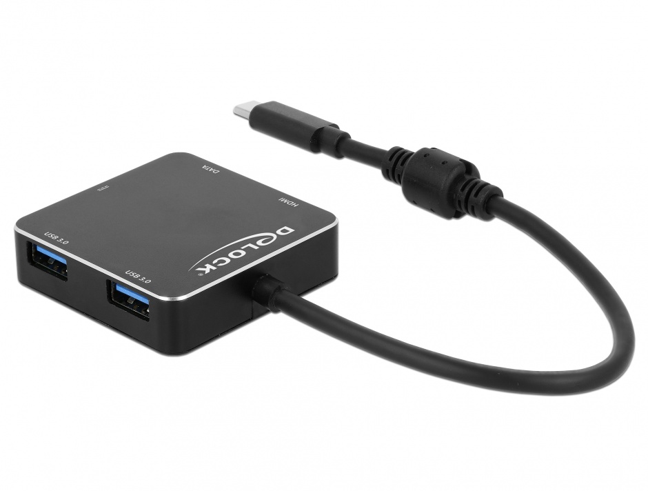 Imagine Adaptor USB-C 3.1 la 1 x HDMI-A + 2 x USB 3.0-A + 1 x USB-C + PD (Power Delivery) Negru, Delock 6406