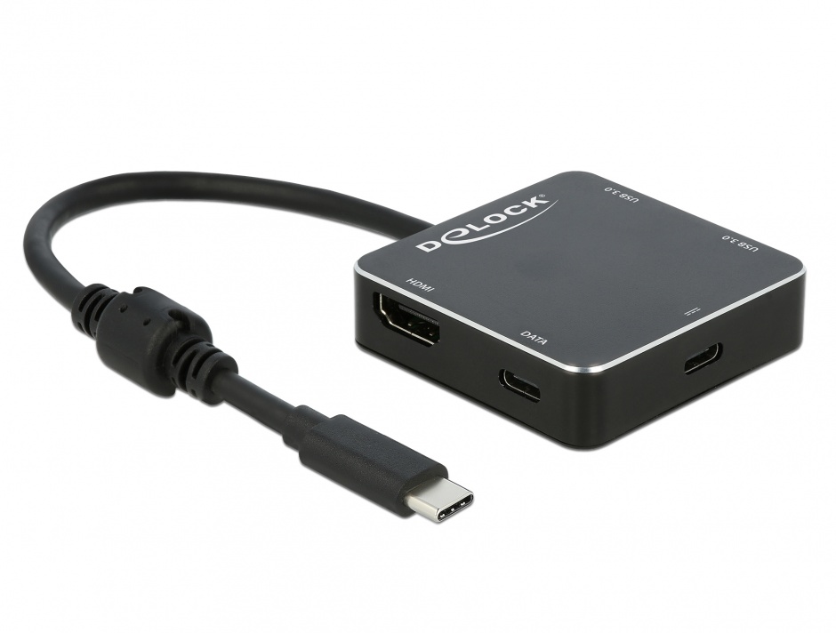 Imagine Adaptor USB-C 3.1 la 1 x HDMI-A + 2 x USB 3.0-A + 1 x USB-C + PD (Power Delivery) Negru, Delock 64062