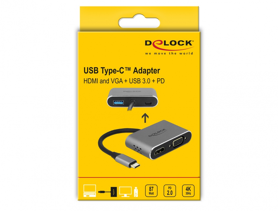 Imagine Adaptor USB-C la HDMI, VGA, 1 x USB 3.0, 1 x USB-C PD, Delock 64074