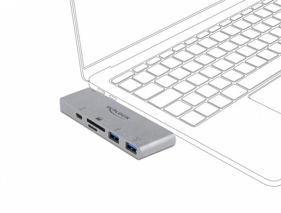 Imagine HUB USB-C la 2 porturi USB 3.1-A + 1 x USB-C + 1 x SD + 1 x micro SD pentru MacBook PD 3.0, Delock 6