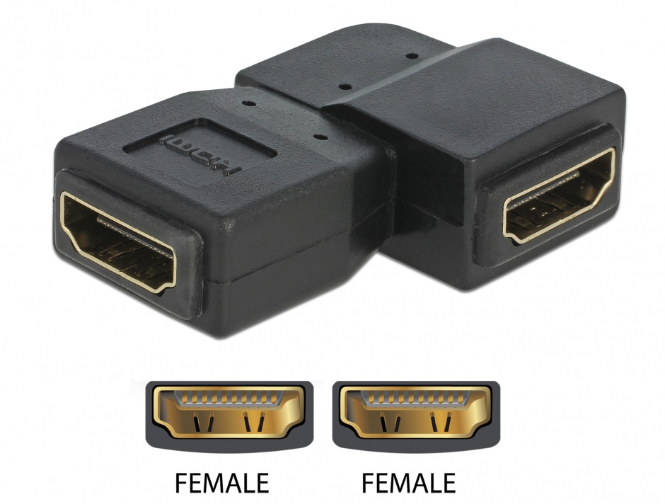 Imagine Adaptor HDMI M-M unghi 90 grade stanga, Delock 65078