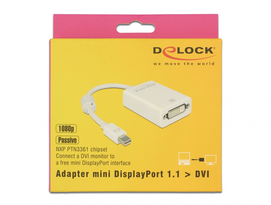 Imagine Adaptor mini Displayport la DVI 24+5 pasiv Alb T-M, Delock 65129