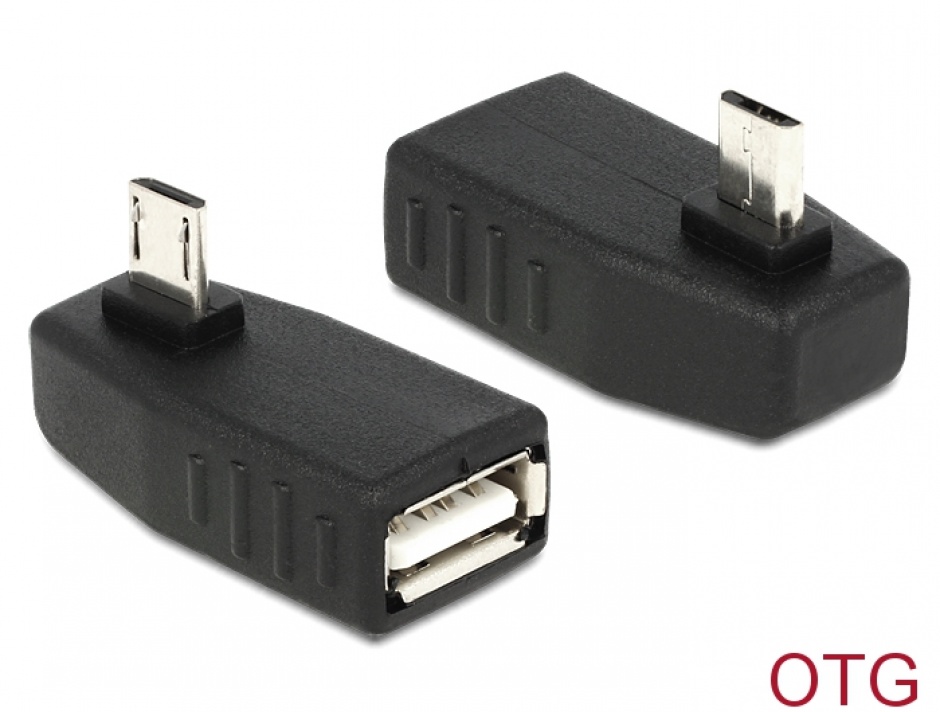 Imagine Adaptor micro USB B la USB 2.0 A T-M OTG unghi 90, Delock 65474