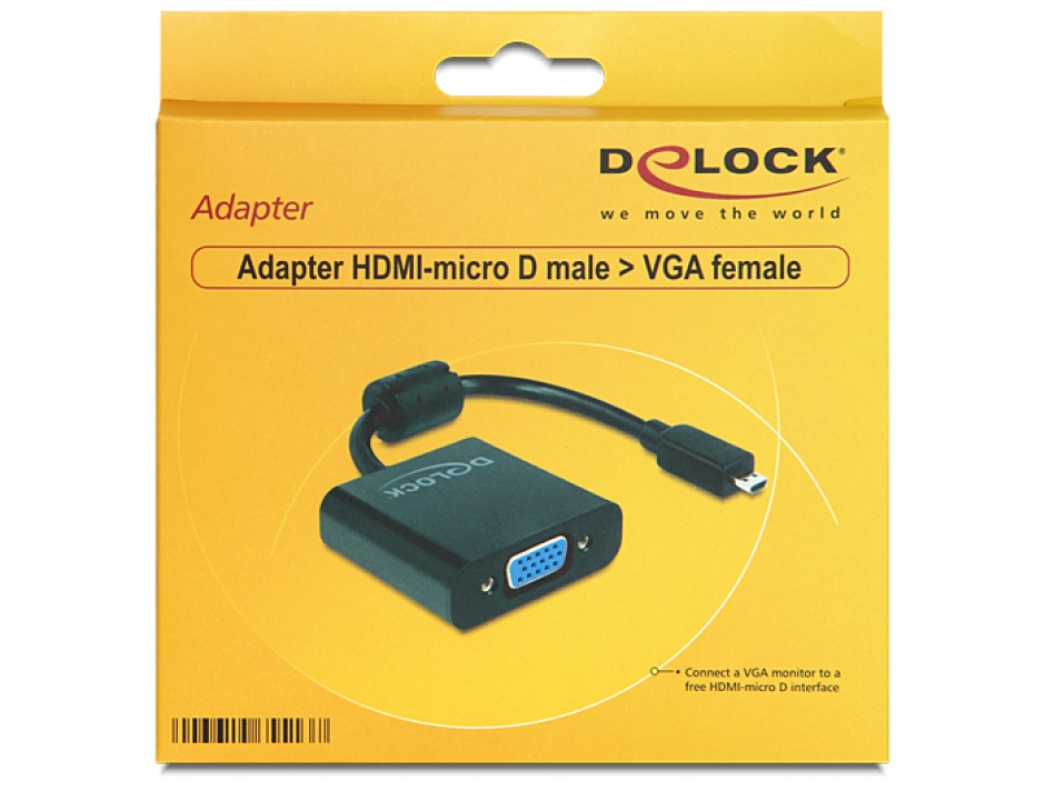 Imagine Adaptor micro HDMI-D la VGA T-M Negru, Delock 65513
