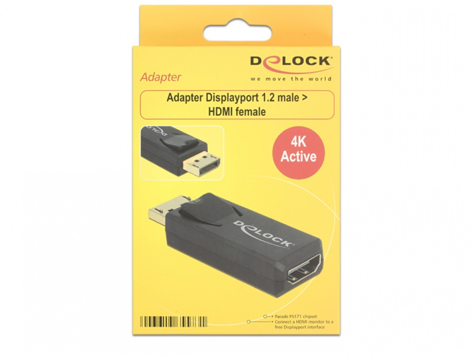 Imagine Adaptor Displayport 1.2 la HDMI T-M 4K Activ negru, Delock 65573
