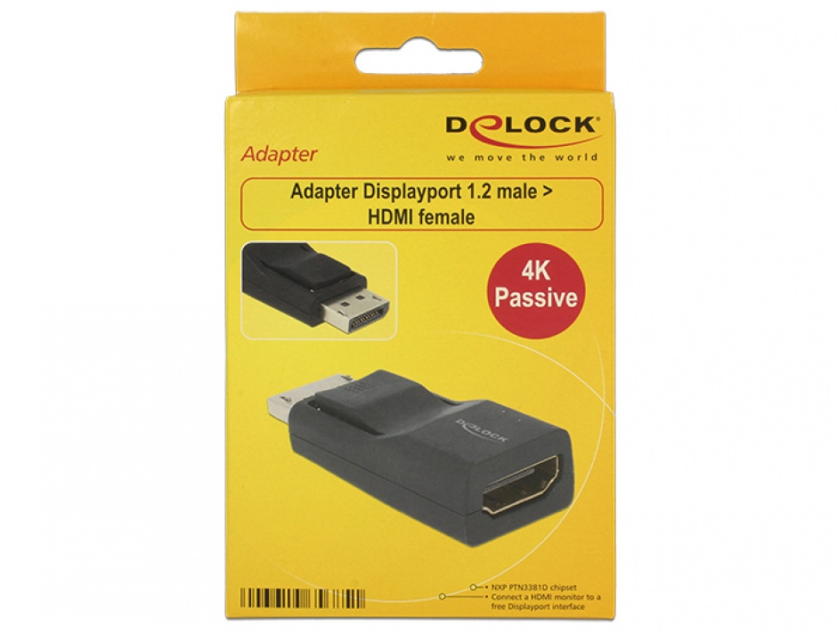 Imagine Adaptor Displayport 1.2 la HDMI T-M 4K Pasiv negru, Delock 65685