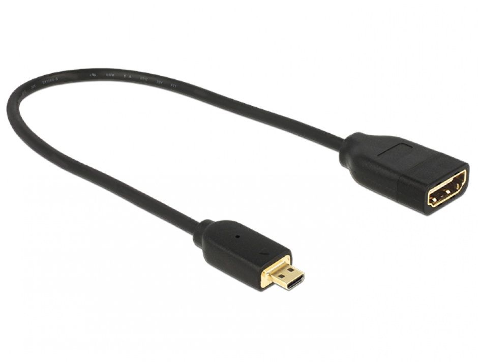 Imagine Adaptor HDMI la Micro-D HDMI M-T 3D 4K 20cm, Delock 65687