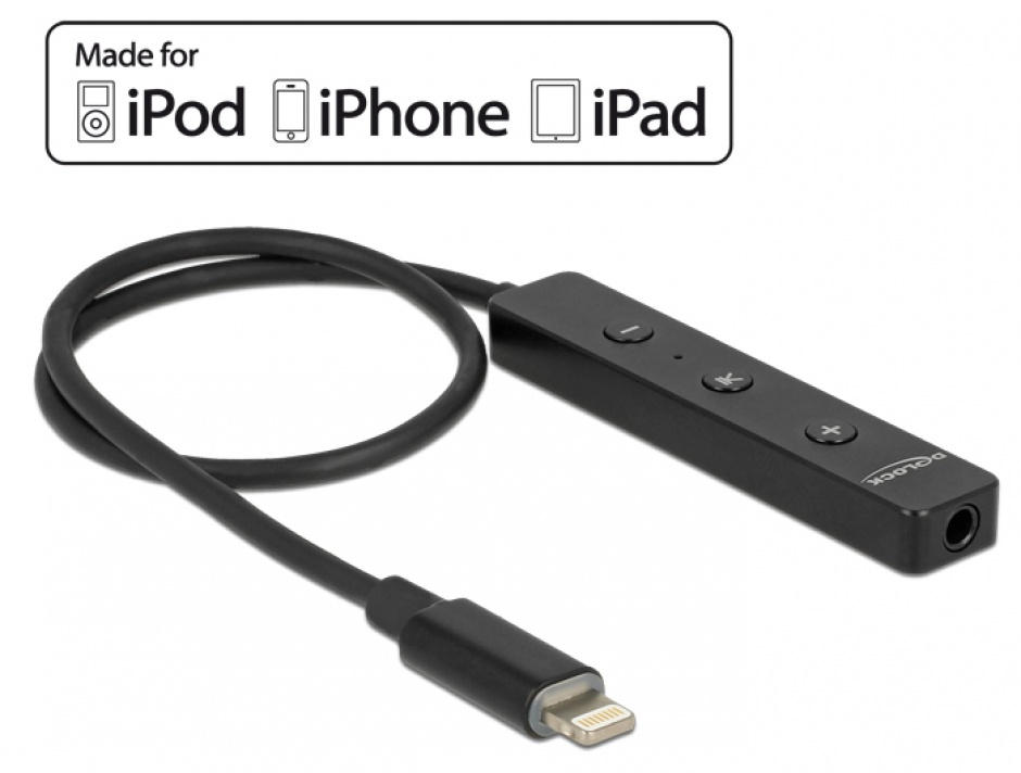 Imagine Adaptor audio iPhone 7 Lightning MFI la jack stereo 3.5mm T-M cu remote control, Delock 65834