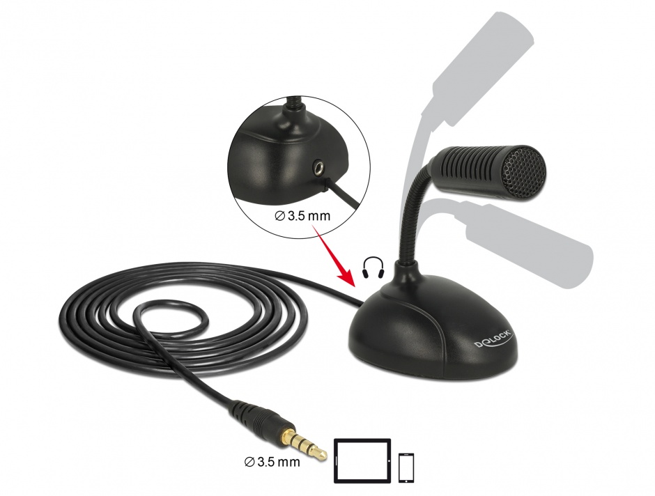 Imagine Microfon Omni-Directional pentru Smartphone / Tablet flexibil cu jack stereo 3.5mm, Delock 65872